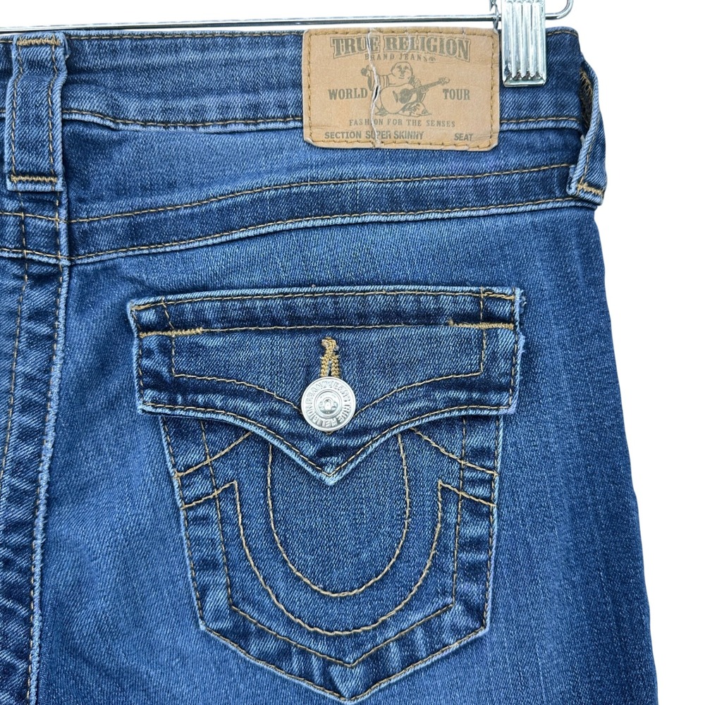 True Religion Super Skinny Frayed Ankle Jeans Med Wash SZ 28 (30x27.5) Biker